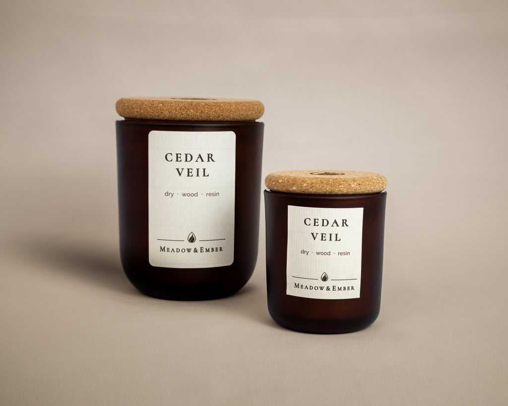 Cedar Veil candles in regular and mini sizes.